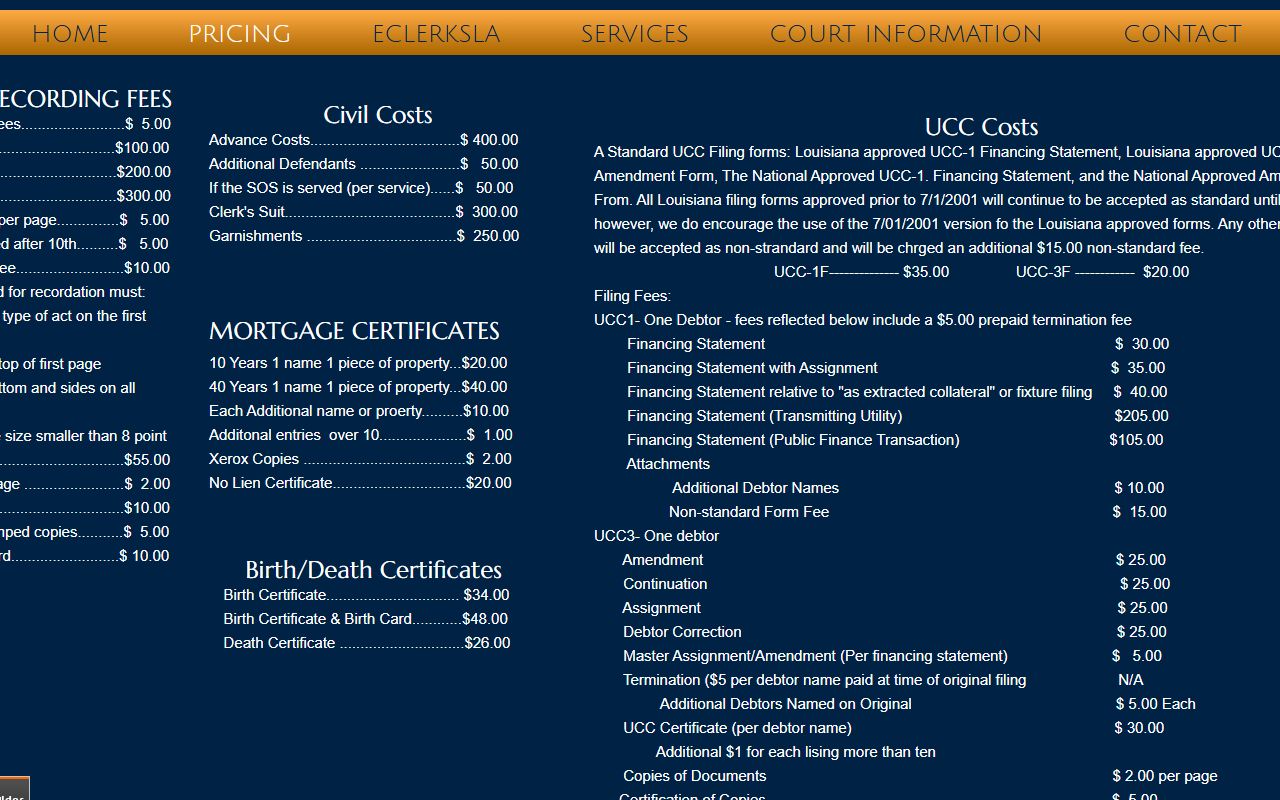 East Carroll Parish Clerk of Court records fee schedule page