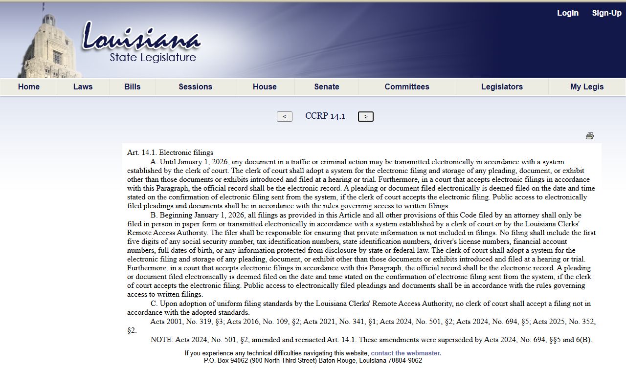 East Carroll Parish court charge records Louisiana criminal electronic filing statute