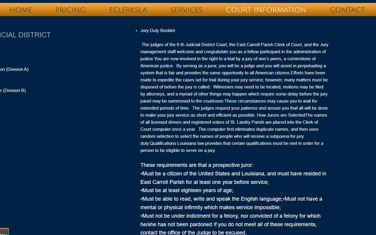 East Carroll Parish court dockets Clerk court information page