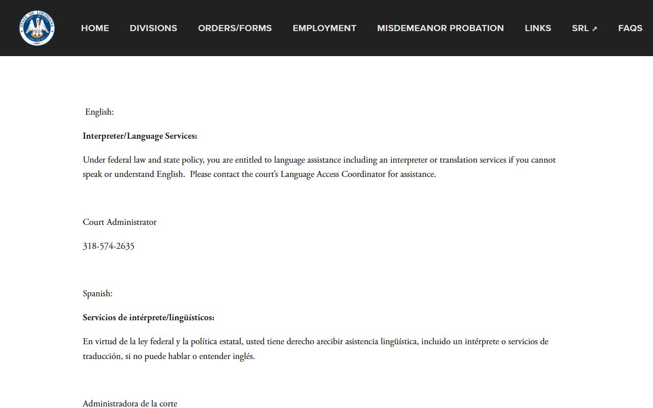 East Carroll Parish District Court language access page