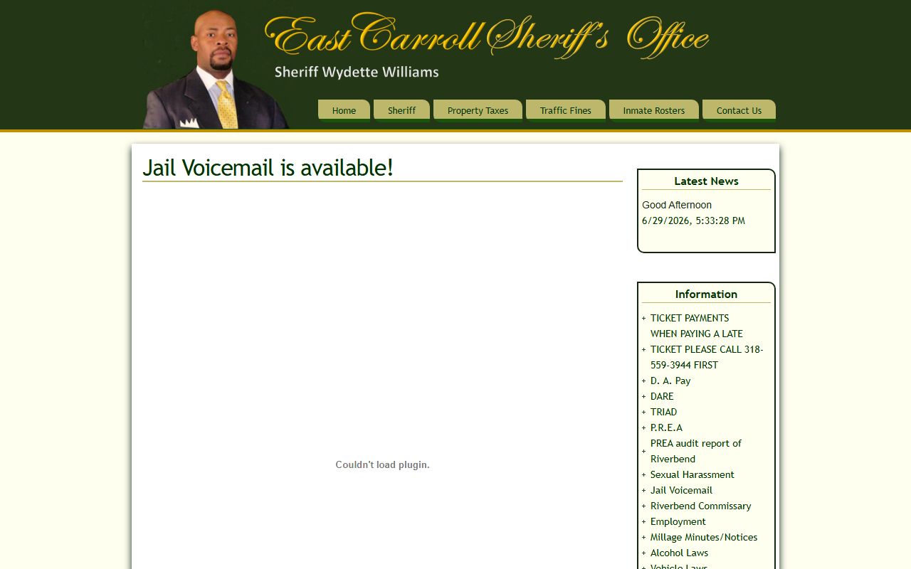 East Carroll Parish inmate records Riverbend jail voicemail page