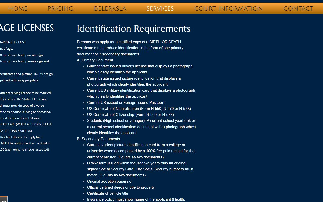 East Carroll Parish marriage records clerk license requirements page