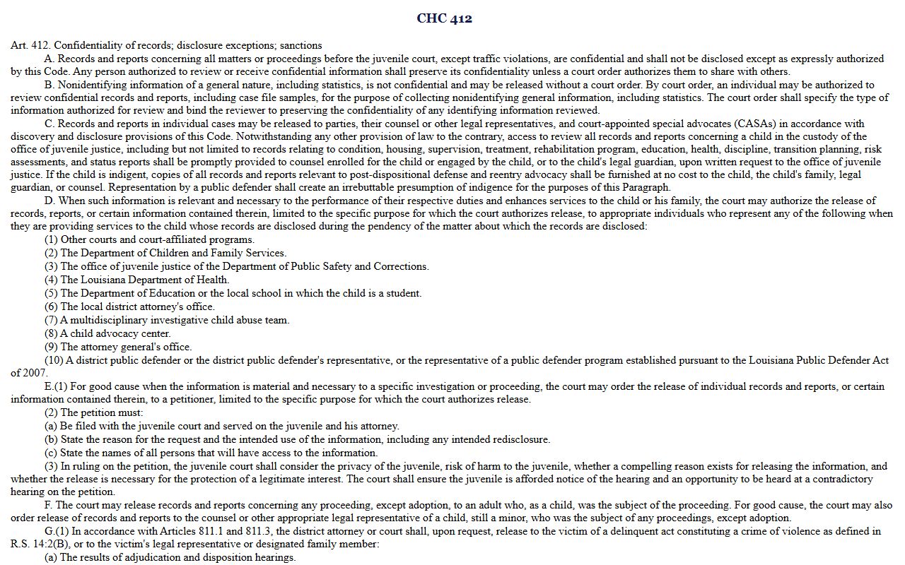 East Carroll Parish probate records Louisiana juvenile confidentiality statute