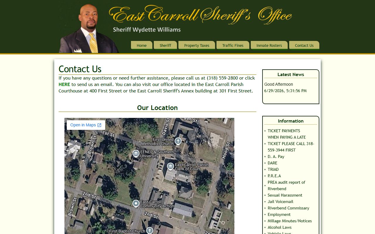 East Carroll Parish warrant records sheriff and Riverbend contact page