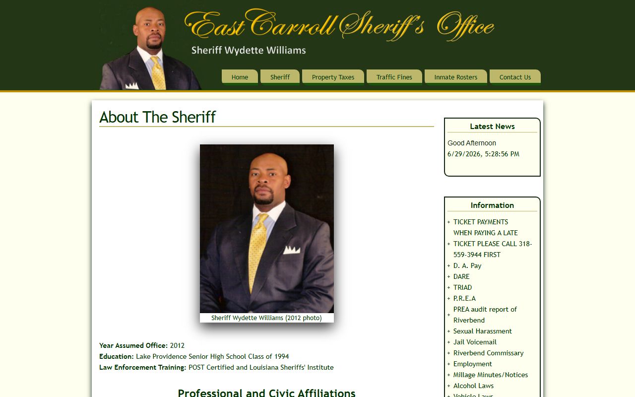 East Carroll Parish warrant search Sheriff Wydette Williams profile